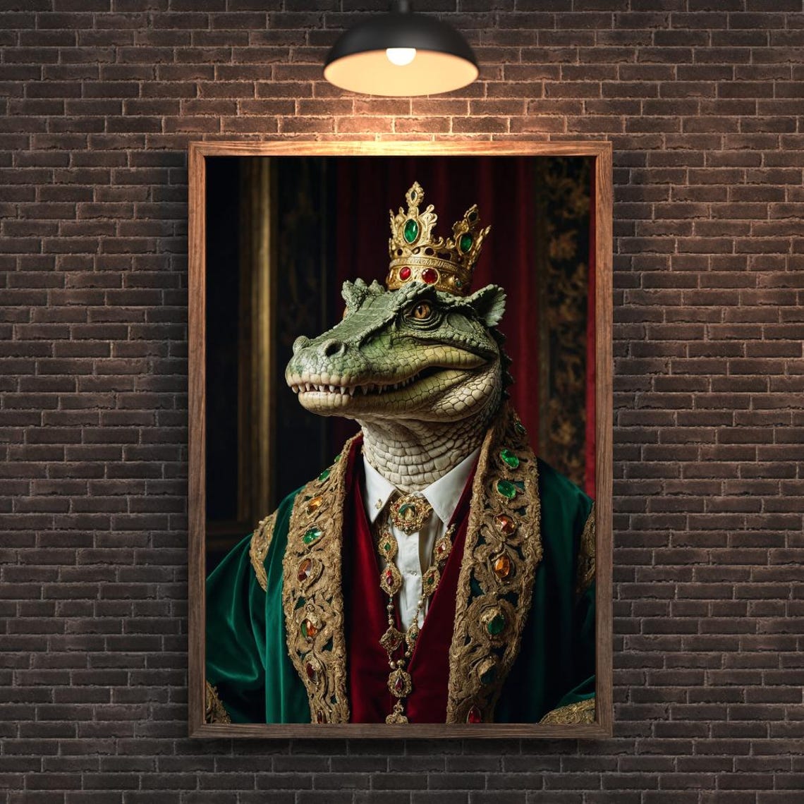 Royal Crowned Crocodile Baroque Animal Portrait Humor Poster