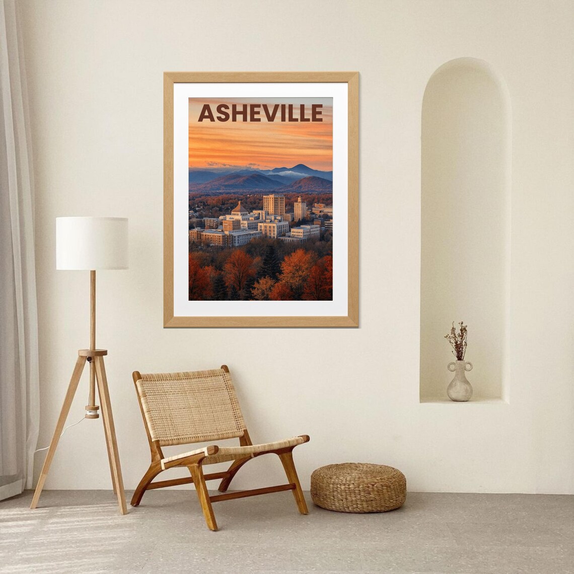 Asheville North Carolina Sunset Blue Ridge Mountains Retro Travel Poster