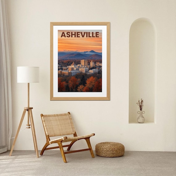 Asheville Retro Travel Poster Vintage City Skyline Art