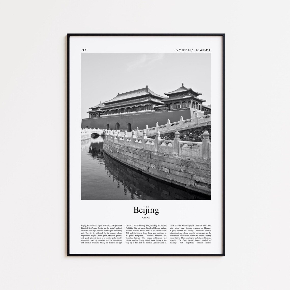 Beijing China Forbidden City Moat Black And White Travel Poster