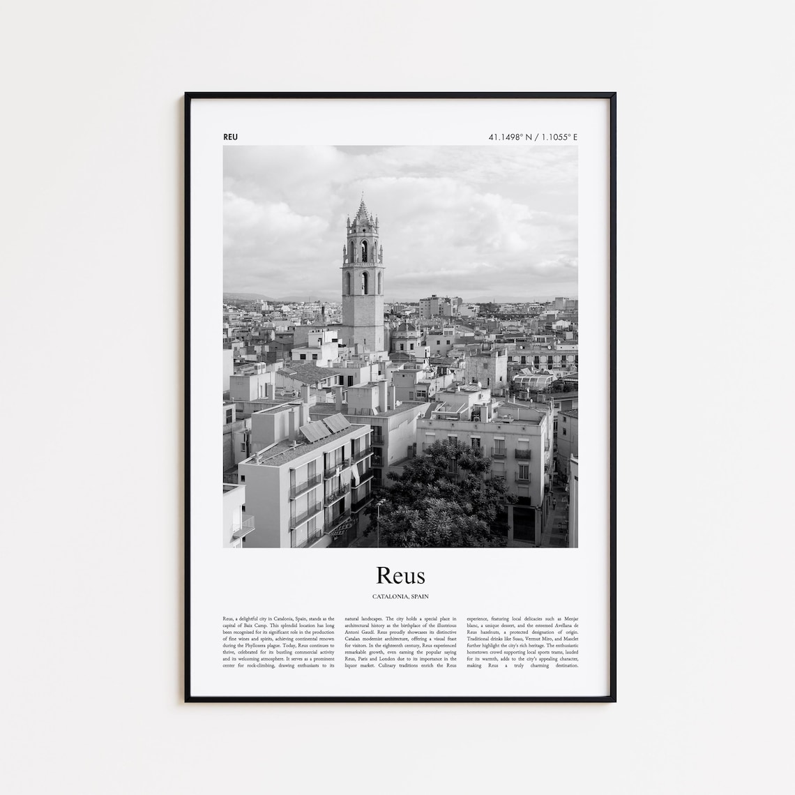 Reus Spain Catalonia Bell Tower Black And White Photo Poster