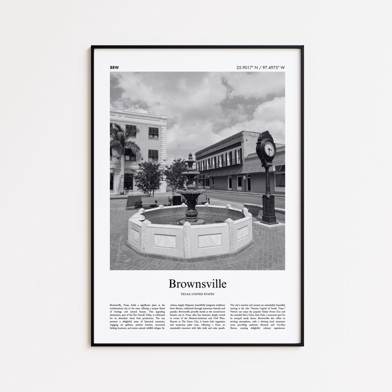 Brownsville Texas Town Square Fountain Black And White Poster