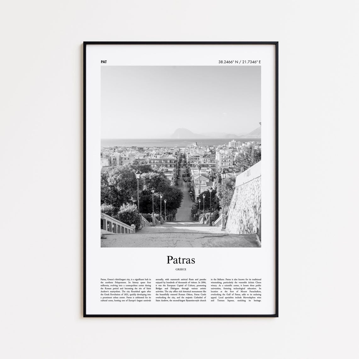 Patras Greece Black And White City Overlook Photo Travel Poster