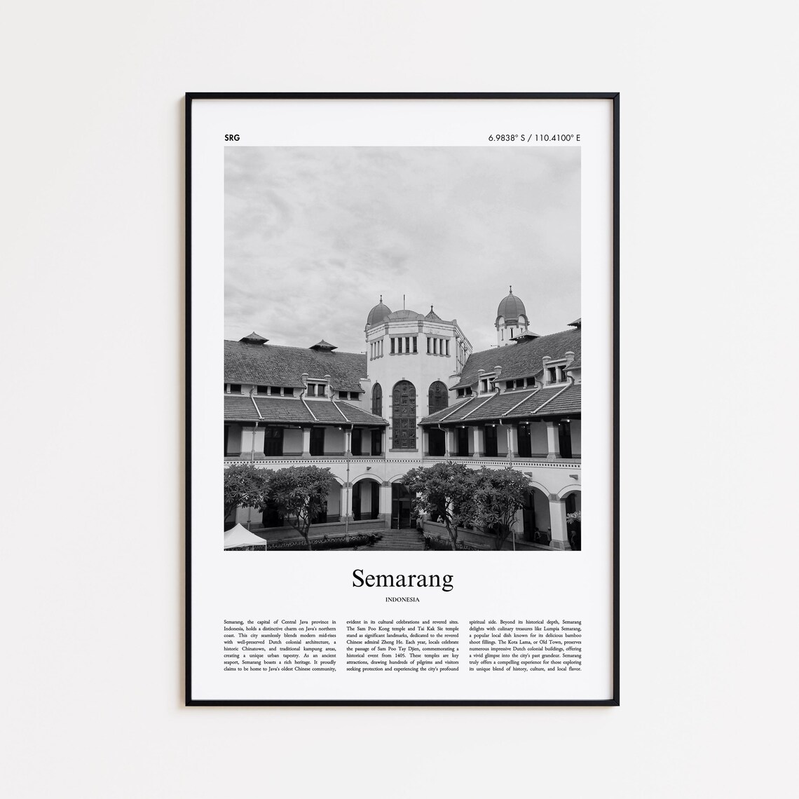 Semarang Indonesia Colonial Building Black White Photo Travel Poster