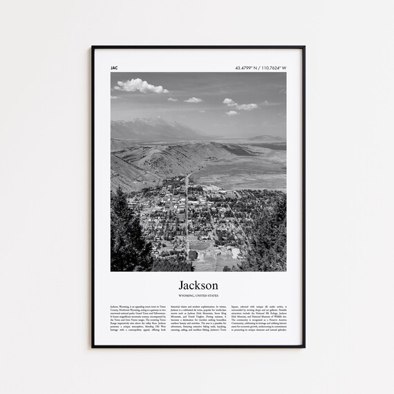 Jackson Wyoming Black and White Photo Travel Poster Mountain Art
