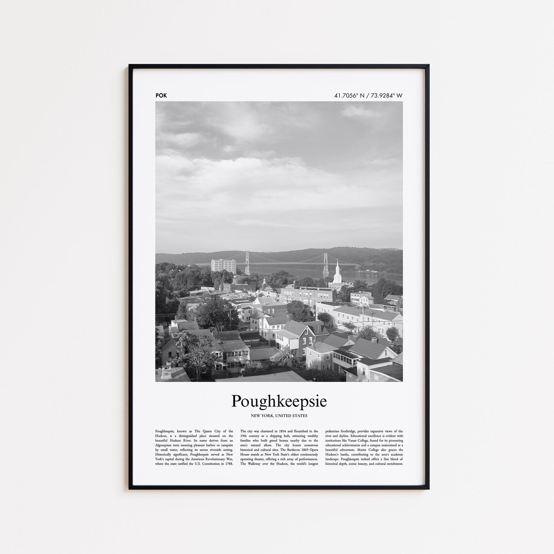 Poughkeepsie New York Black White Hudson River Town Photo Poster