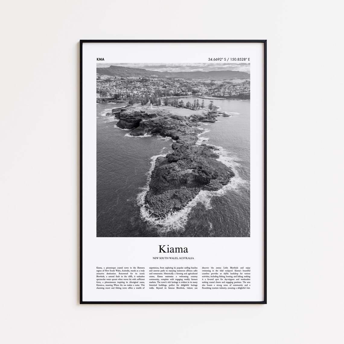 Kiama Blowhole Ocean Rocks Black and White Photo Poster NSW Australia