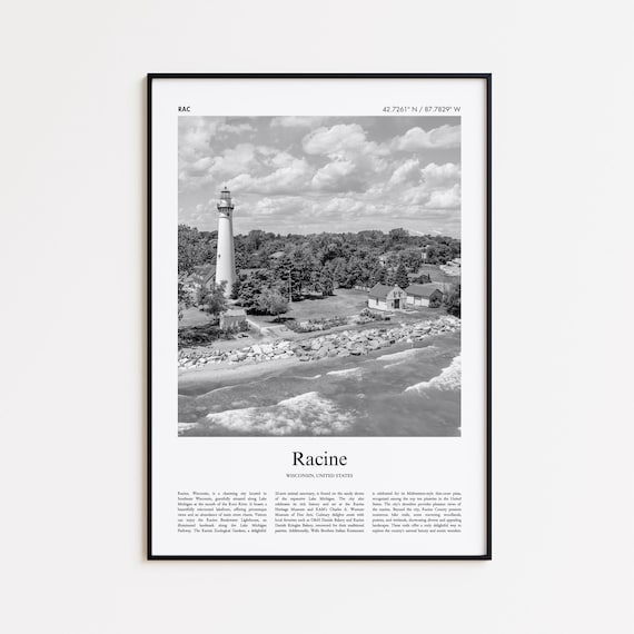 Racine Wisconsin Lighthouse Black And White Photography Poster