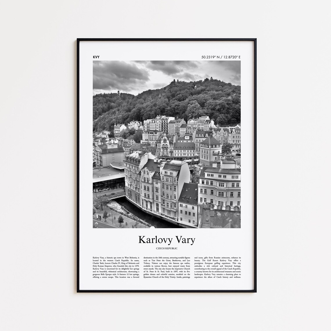 Karlovy Vary Czech Republic Black and White Spa Town Photo Poster