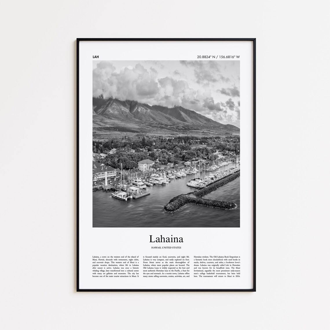 Lahaina Hawaii Harbor Boats Mountain Coast Photo Travel Poster