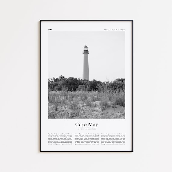 Cape May Lighthouse Black And White Photography Travel Poster NJ
