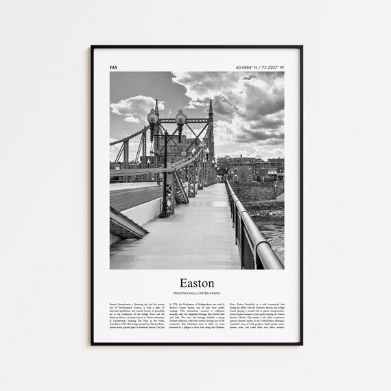 Easton Pennsylvania Black and White Travel Poster Historic Bridge Photo