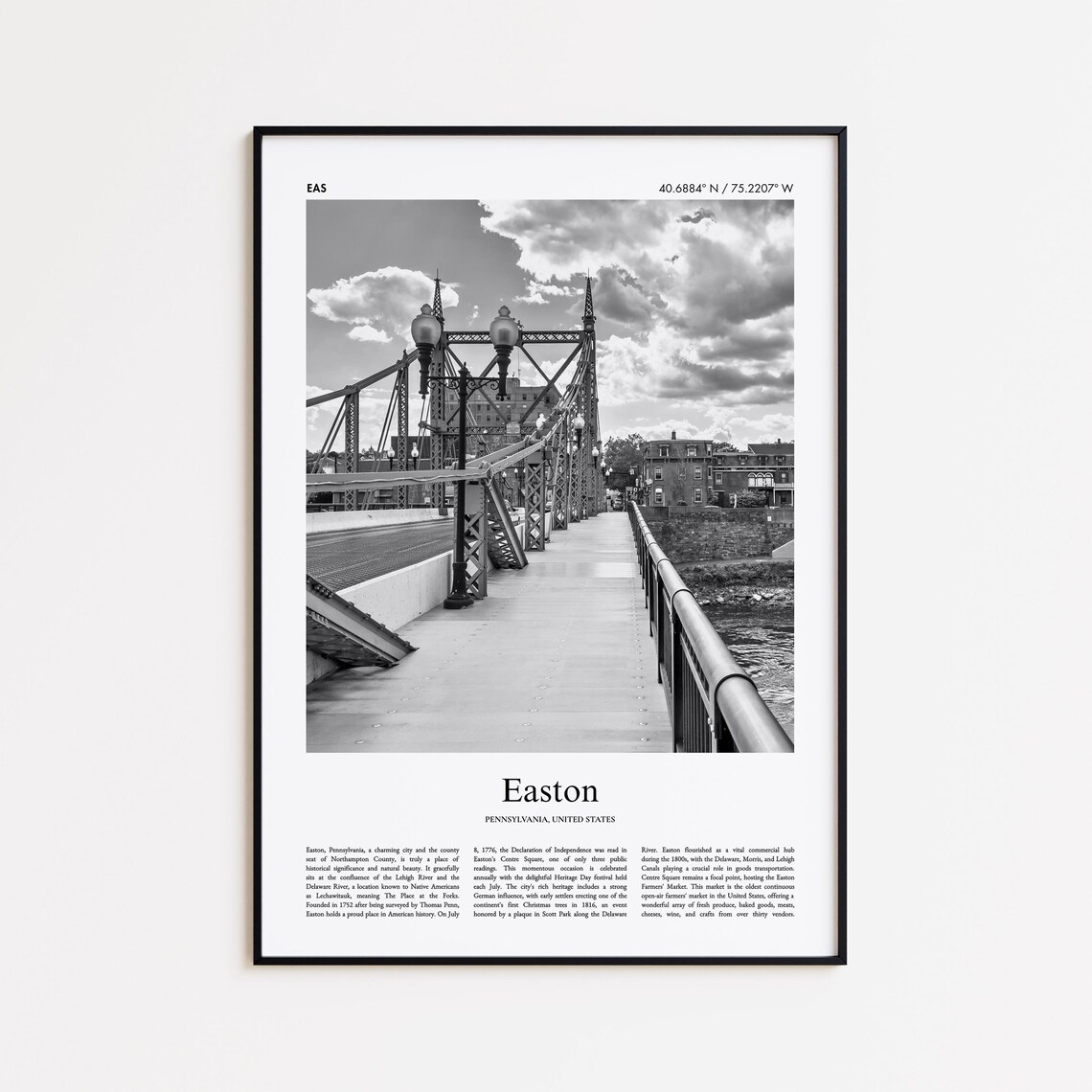 Easton Pennsylvania Black and White Travel Poster Historic Bridge Photo