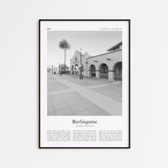 Burlingame Black and White Historic Station Photo Travel Poster