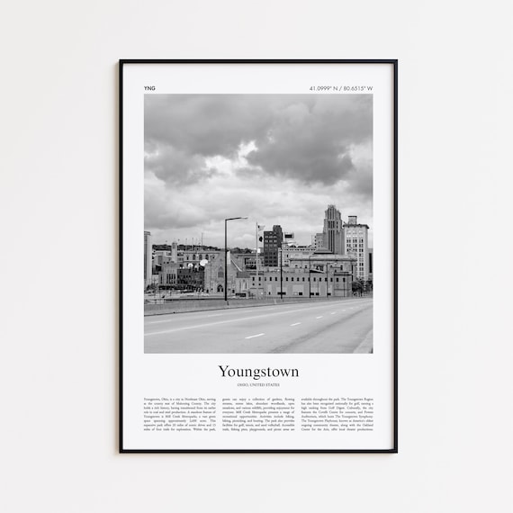Youngstown Ohio Downtown Skyline Black And White Photo Poster