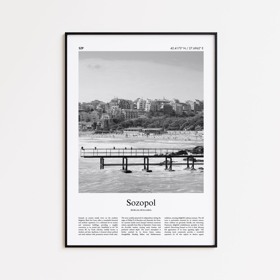 Sozopol Burgas Bulgaria Black White Seaside Beach Pier Poster