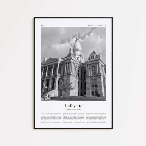 Lafayette Indiana Black and White Historic Courthouse Photo Poster