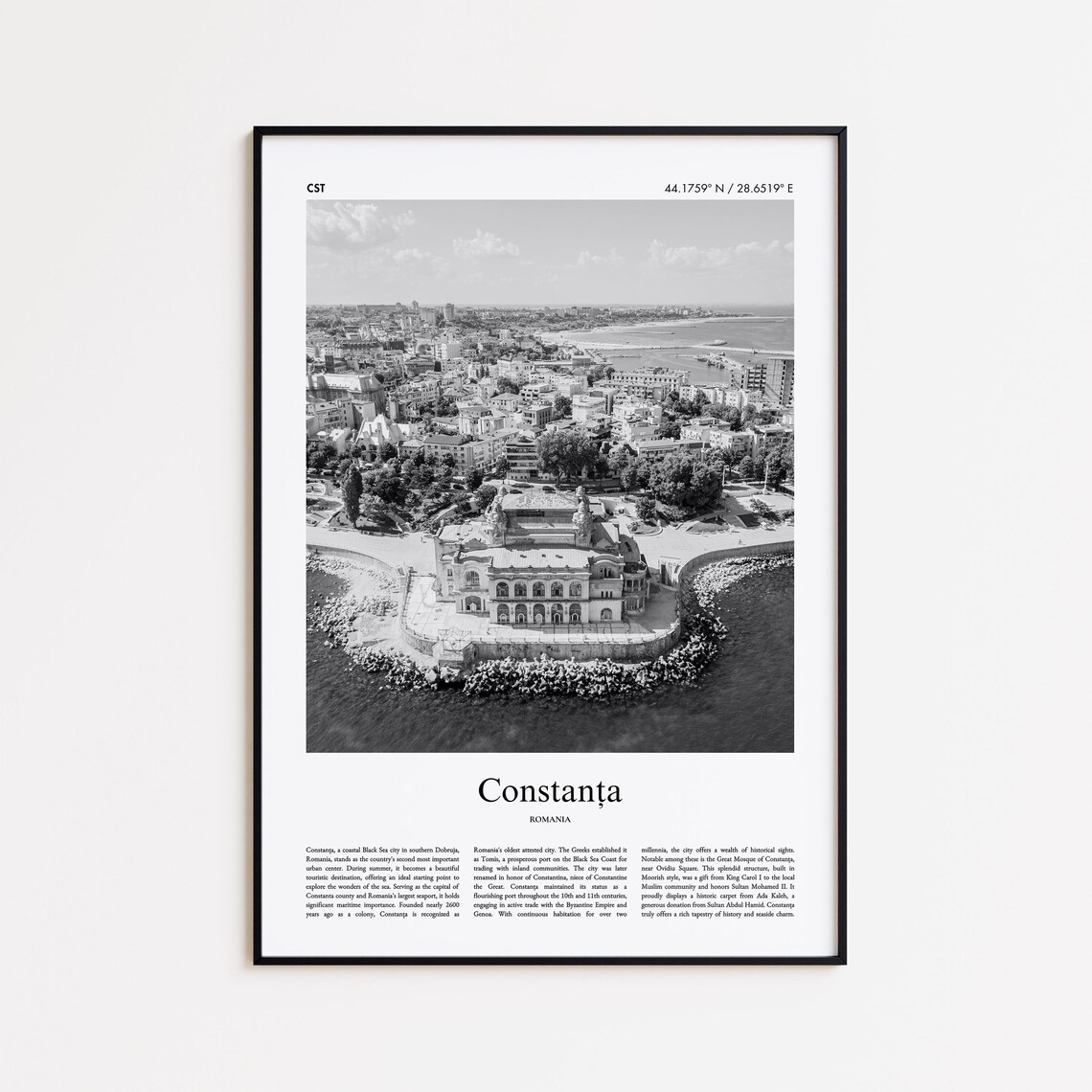 Constanta Romania Black Sea Casino Aerial Black And White Photo Poster