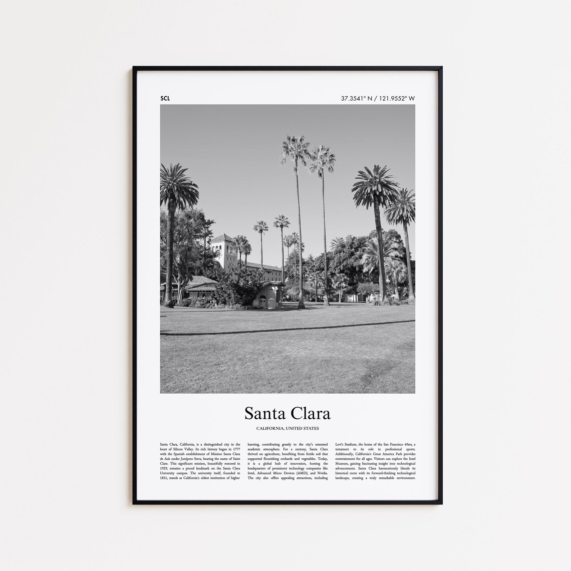 Santa Clara California Black And White Palm Trees Photo Poster