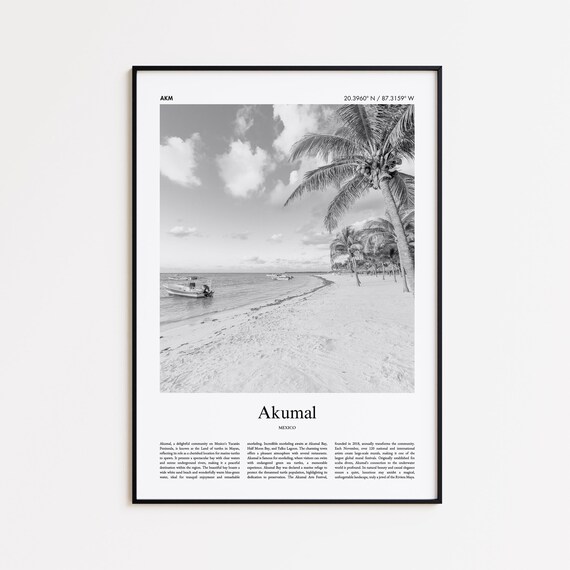 Akumal Black And White Print Photo Poster Travel Gift Mexico Wall Art Minimal Home Decor