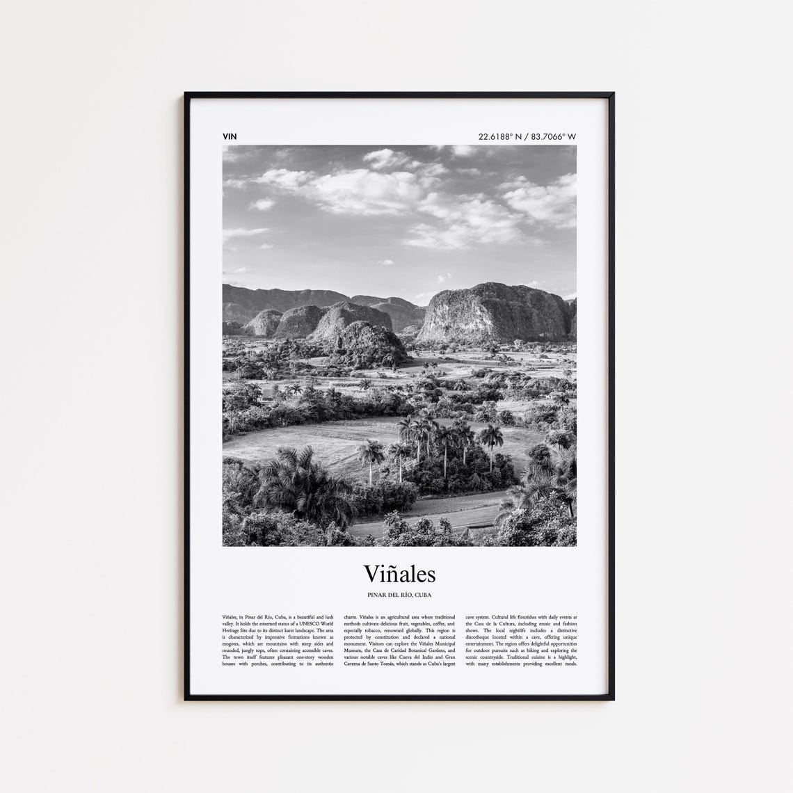 Vinales Valley Cuba Black and White Mogotes Landscape Travel Poster