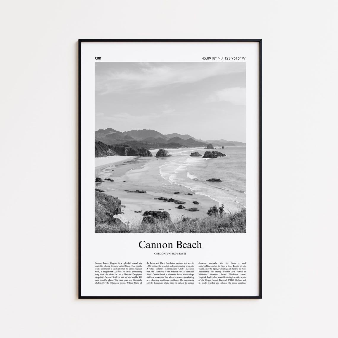 Cannon Beach Oregon Coast Haystack Rock Black and White Photo Poster