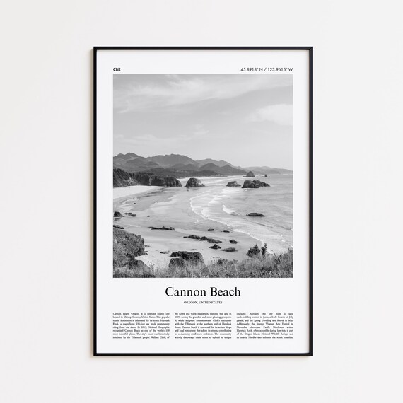 Cannon Beach Oregon Coast Haystack Rock Black and White Photo Poster
