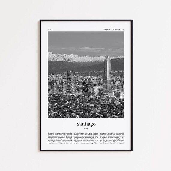 Santiago Black And White Print Photo Poster Travel Gift Chile Wall Art Minimal Home Decor