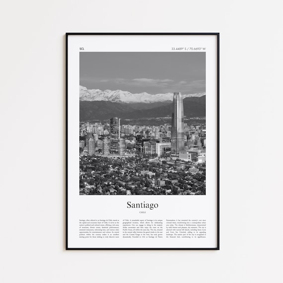Santiago Chile Black And White Skyline Andes Mountains Poster