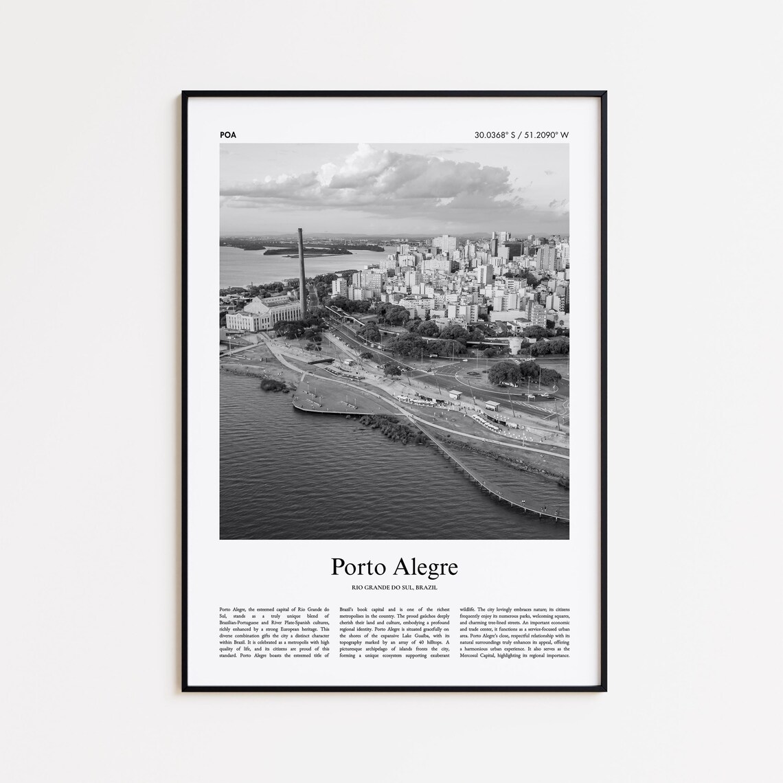 Porto Alegre Brazil Black And White Waterfront Skyline Photo Poster
