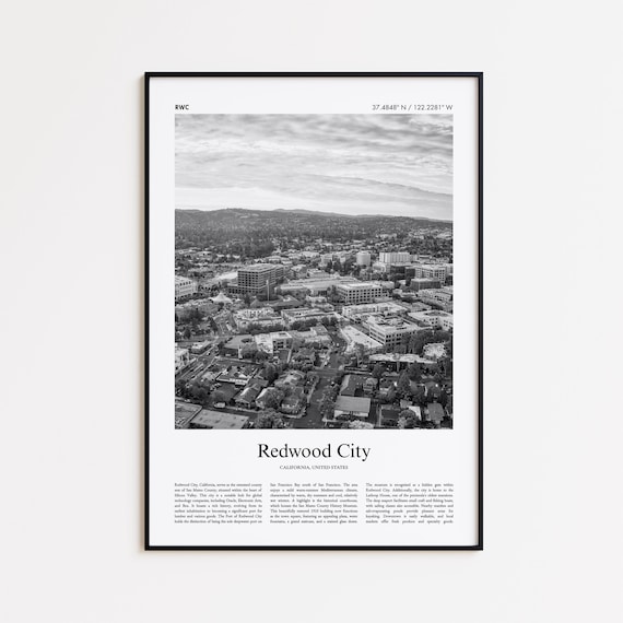 Redwood City California Downtown Aerial Black And White Travel Poster