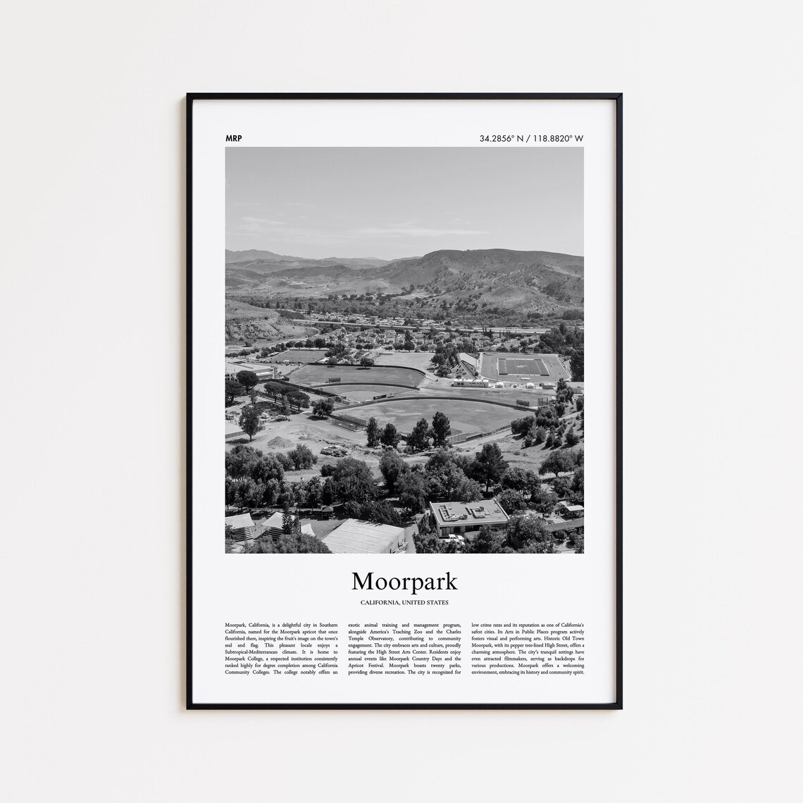 Moorpark California Valley Aerial Black And White Photo Travel Poster