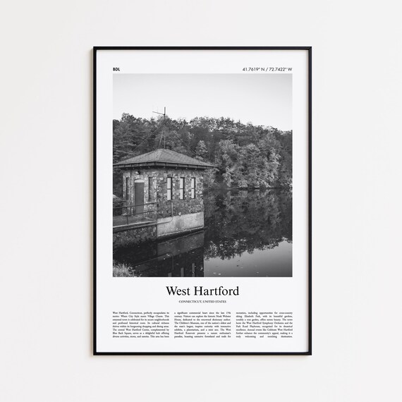 West Hartford Connecticut Black And White Riverside Photo Poster