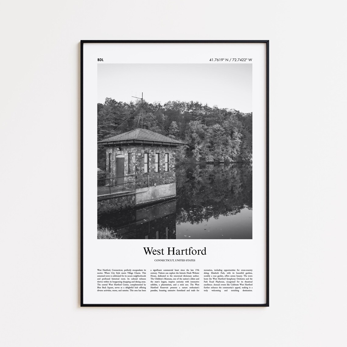 West Hartford Connecticut Black And White Riverside Photo Poster
