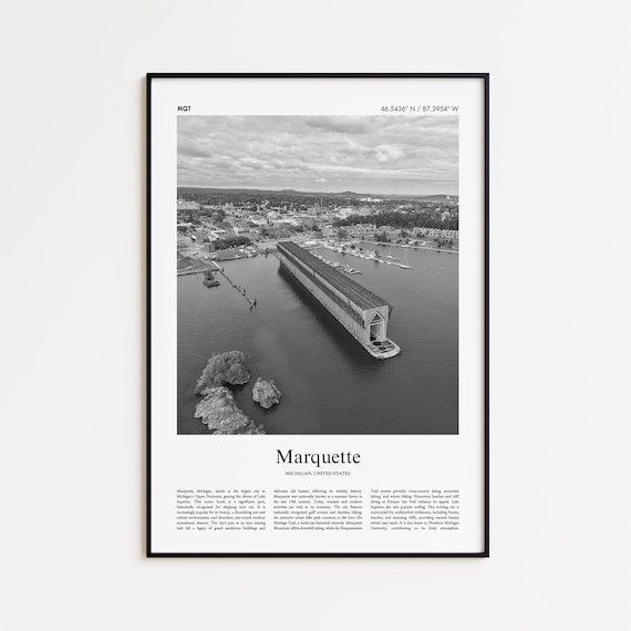 Marquette Michigan Historic Ore Dock Aerial Black White Photo Poster