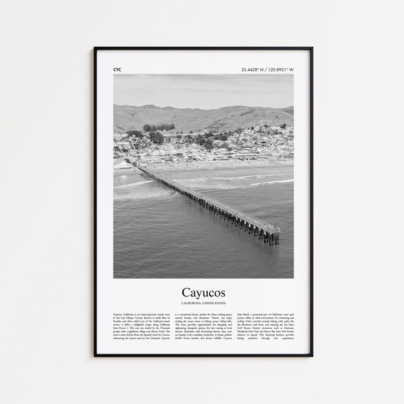 Cayucos Pier Ocean Aerial Black And White Beach Photo Poster