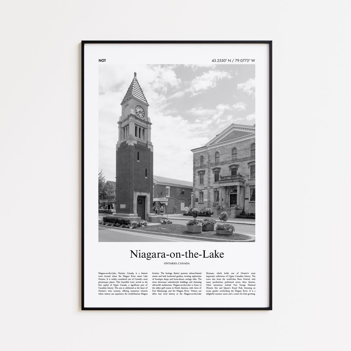 Niagara-on-the-Lake Clock Tower Black and White Photo Poster