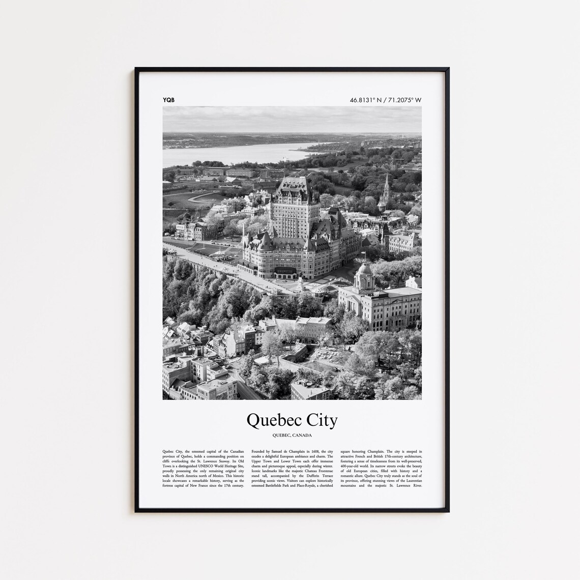 Quebec City Canada Black And White Aerial Photo Travel Poster
