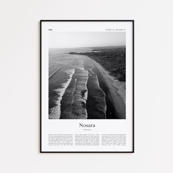 Nosara Black and White Photo Poster with Surf Beach of Costa Rica