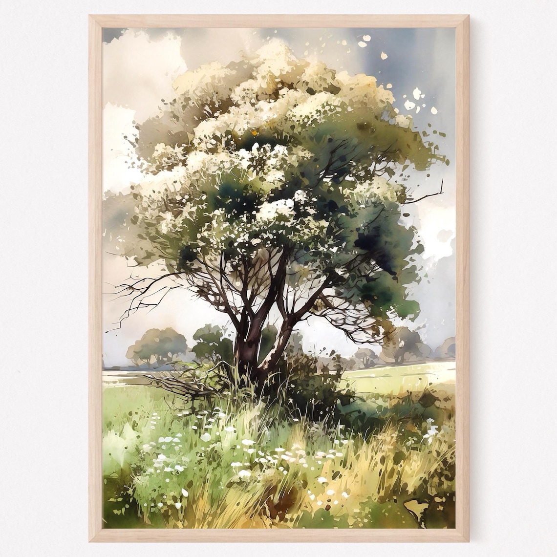 Oak Tree Watercolor Art Print, Nature Home Decor