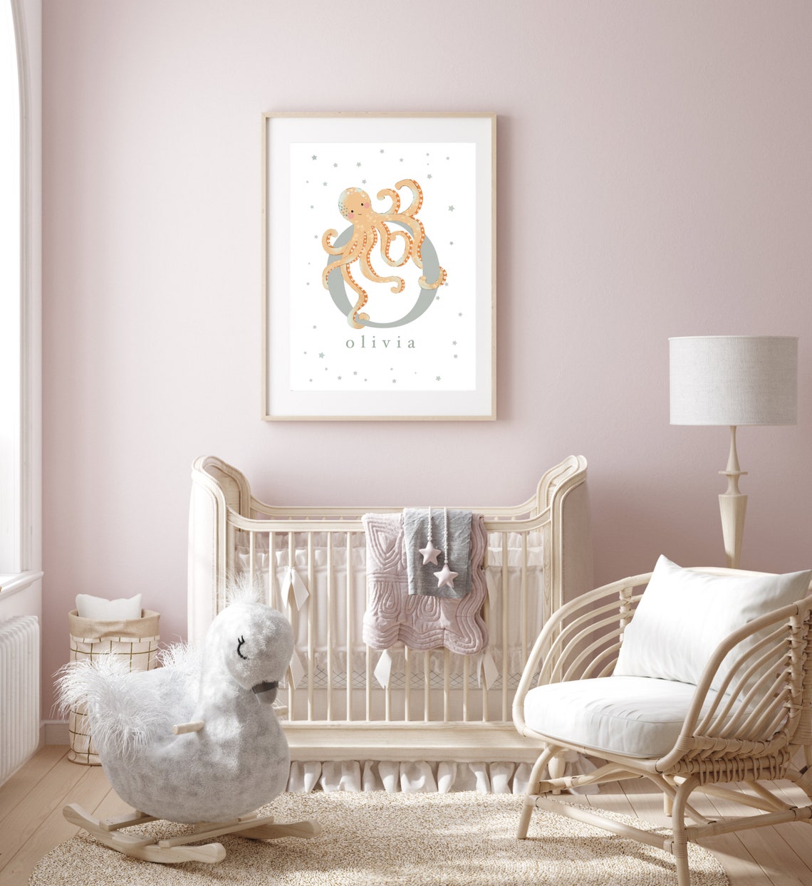 Personalised Octopus O Letter Illustration Art For Nurserykids Room - Image 2