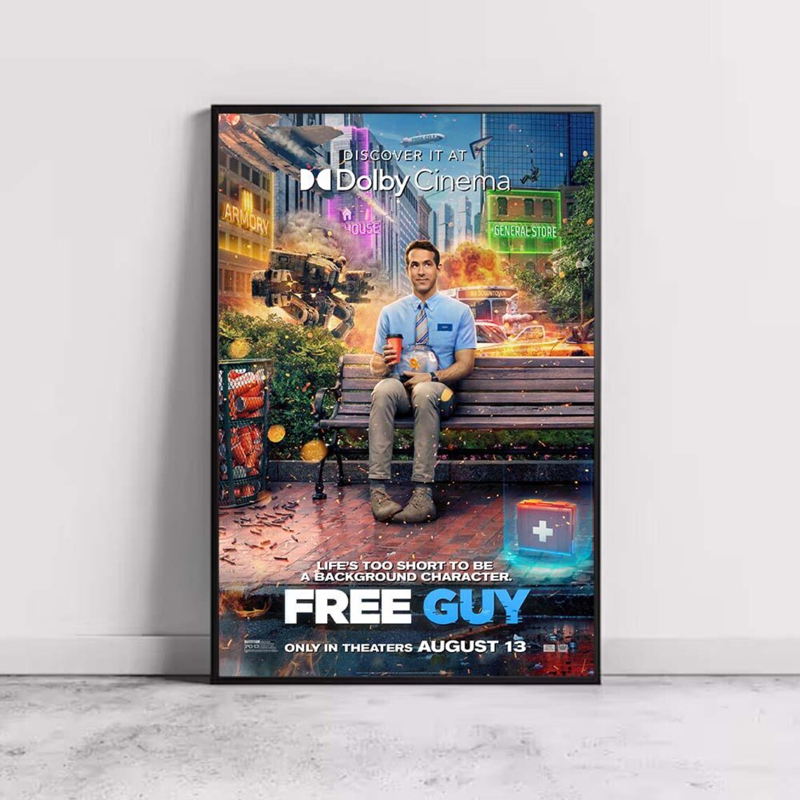 Free Guy Ryan Reynolds Video Game World Action Comedy Movie Poster