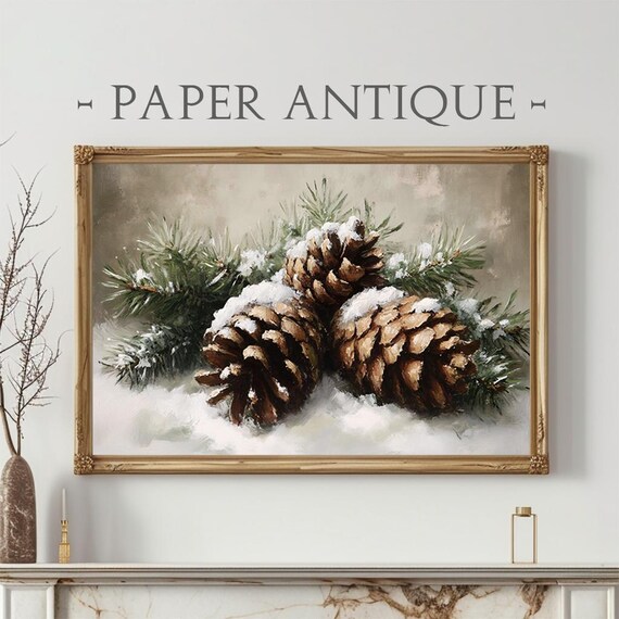 Snowy Pinecones With Evergreen Branches, Victorian Style