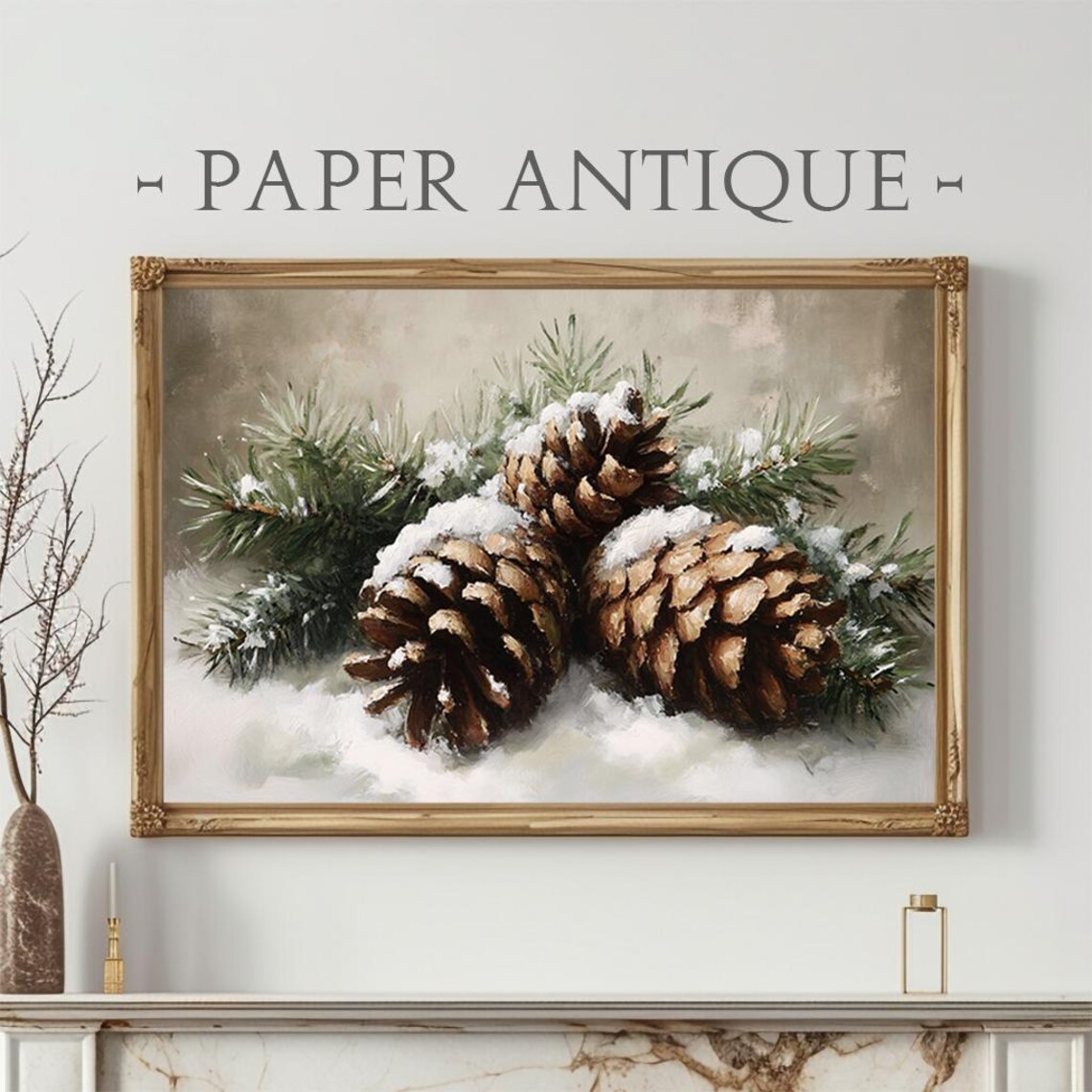 Snowy Pinecones With Evergreen Branches, Victorian Style