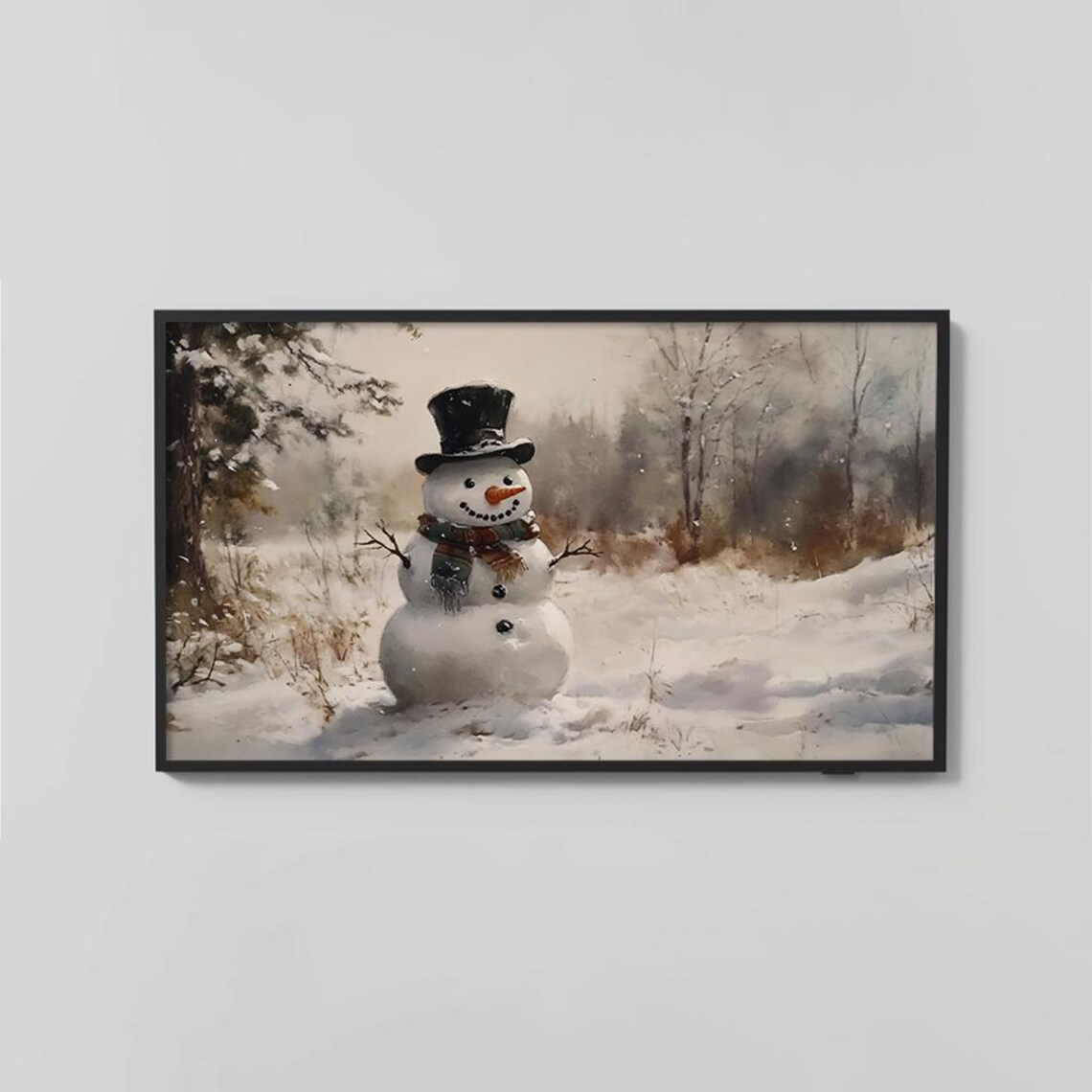 Cheerful Snowman With Top Hat Snowy Woodland Winter Scene Poster - Image 2