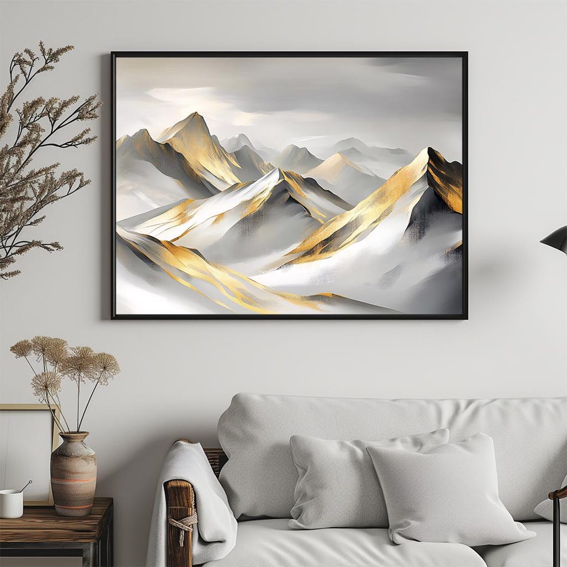 Abstract Gold and Grey Mountain Landscape Modern Minimalist Poster - Image 5