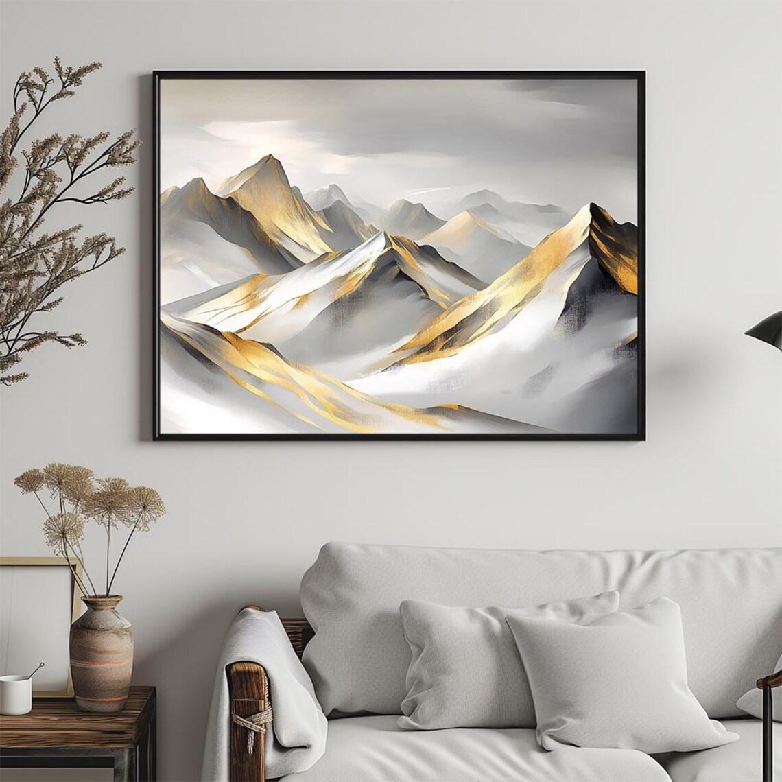 Golden Mountain Peaks Abstract Landscape Painting Wall Art Modern Decor Instant Ls - Image 5