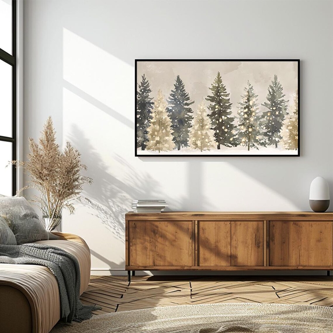 Row Of Snowy Evergreens Watercolor Winter Forest Panorama Poster - Image 4