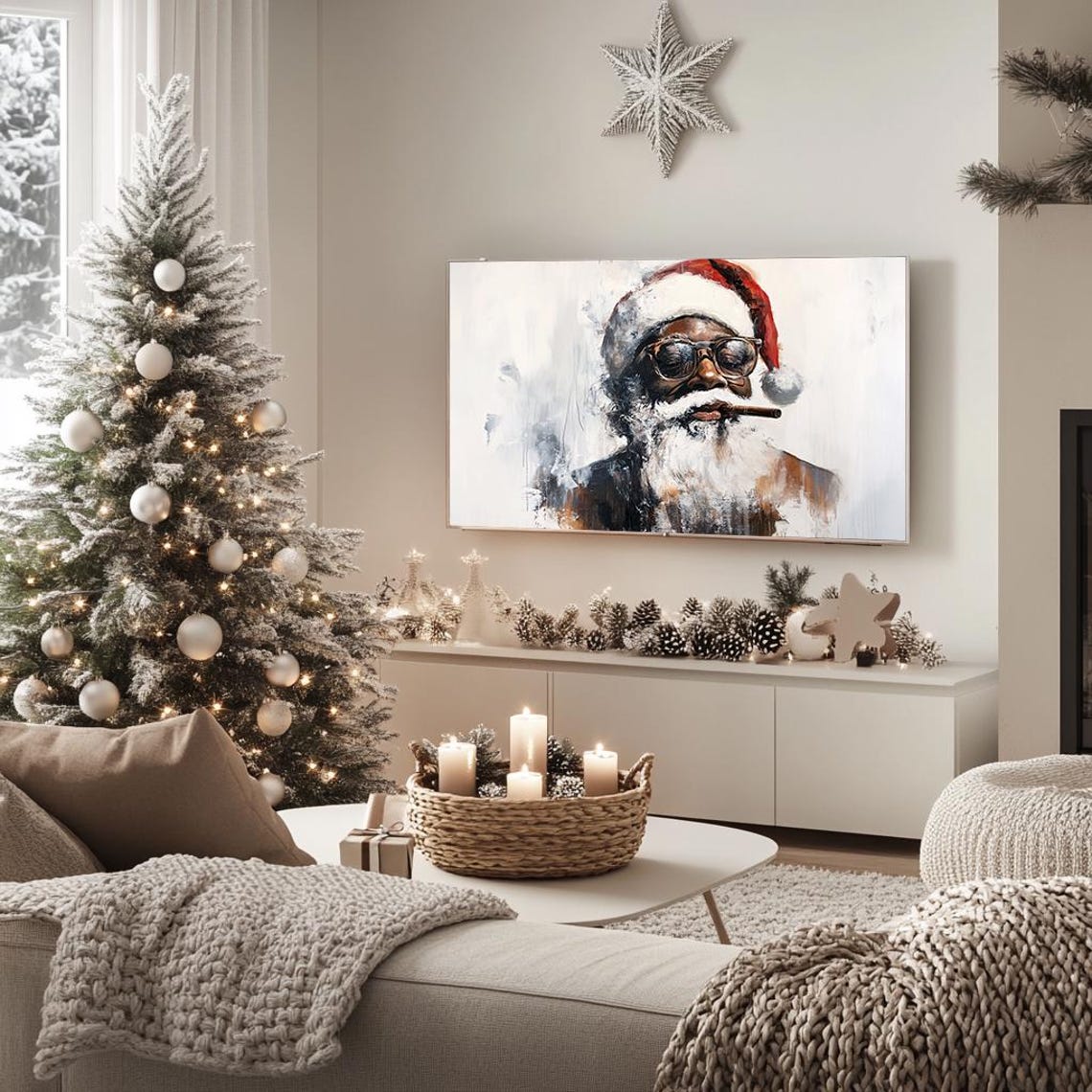 Cool Santa Sunglasses Cigar Modern Watercolor Christmas Poster - Image 5