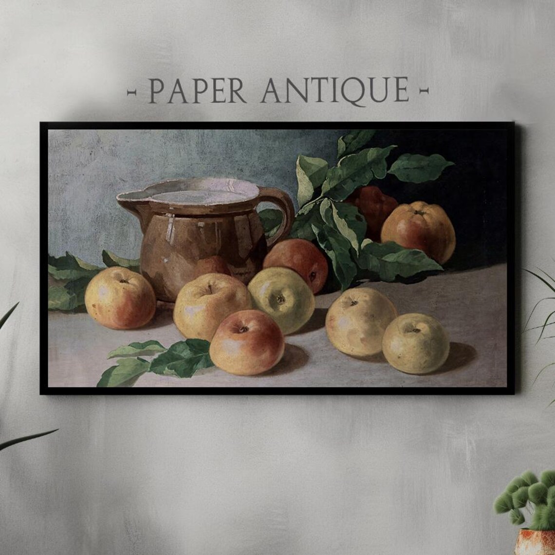 Apple Harvest Still Life Brown Pitcher Vintage Kitchen Painting Poster
